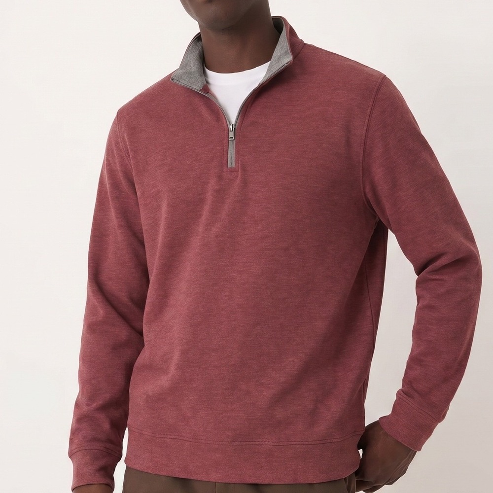 COLLARS & CO. 1/4 Zip‎ Pullover Mens 2XL Maroon Heathered Soft Cotton Blend Golf